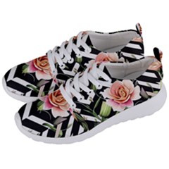 Black Chevron Peach Lilies Men s Lightweight Sports Shoes by GardenOfOphir