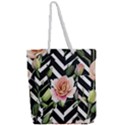 Black Chevron Peach Lilies Full Print Rope Handle Tote (Large) View2