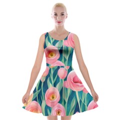 Blush Watercolor Flowers Velvet Skater Dress by GardenOfOphir