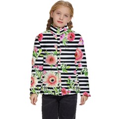 Blooming Watercolor Flowers Kids  Puffer Bubble Jacket Coat by GardenOfOphir