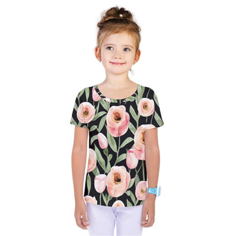 Captivating Watercolor Flowers Kids  One Piece Tee by GardenOfOphir