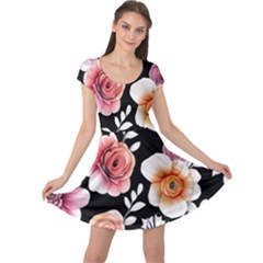 Cheerful Watercolor Flowers Cap Sleeve Dress by GardenOfOphir