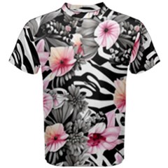 Brilliantly Hued Watercolor Flowers In A Botanical Men s Cotton Tee by GardenOfOphir