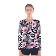 brilliantly hued watercolor flowers in a botanical Women s Long Sleeve Tee