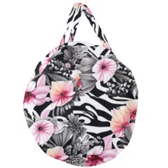 Brilliantly Hued Watercolor Flowers In A Botanical Giant Round Zipper Tote by GardenOfOphir