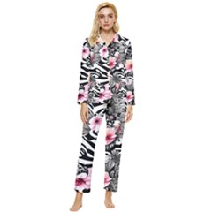 brilliantly hued watercolor flowers in a botanical Womens  Long Sleeve Velvet Pocket Pajamas Set