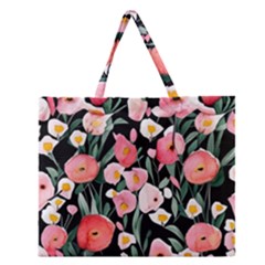 Charming Watercolor Flowers Zipper Large Tote Bag by GardenOfOphir