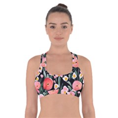 Charming Watercolor Flowers Cross Back Sports Bra by GardenOfOphir