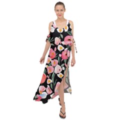 Charming Watercolor Flowers Maxi Chiffon Cover Up Dress by GardenOfOphir