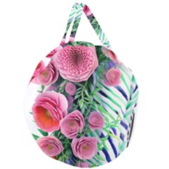 Adorned Watercolor Flowers Giant Round Zipper Tote by GardenOfOphir