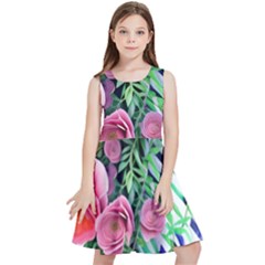 Adorned Watercolor Flowers Kids  Skater Dress by GardenOfOphir