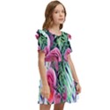 Adorned watercolor flowers Kids  Frilly Sleeves Pocket Dress View2