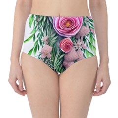 Brilliant Blushing Blossoms Classic High-waist Bikini Bottoms by GardenOfOphir