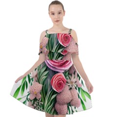 Brilliant Blushing Blossoms Cut Out Shoulders Chiffon Dress by GardenOfOphir