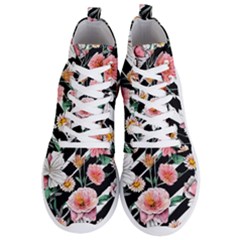 Exotic Watercolor Botanical Flowers Pattern Men s Lightweight High Top Sneakers by GardenOfOphir