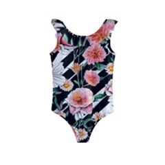 Exotic Watercolor Botanical Flowers Pattern Kids  Frill Swimsuit by GardenOfOphir