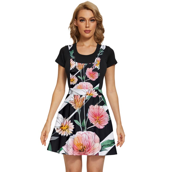 Exotic Watercolor Botanical Flowers Pattern Apron Dress