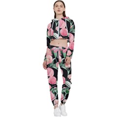 Boho Watercolor Botanical Flowers Cropped Zip Up Lounge Set