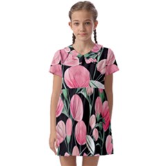 Boho Watercolor Botanical Flowers Kids  Asymmetric Collar Dress