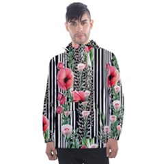 Tropical Paradise - Watercolor Botanical Flowers Men s Front Pocket Pullover Windbreaker by GardenOfOphir