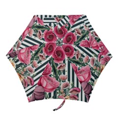 Flora Watercolor Botanical Flowers Mini Folding Umbrellas