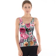 Flora Watercolor Botanical Flowers Tank Top