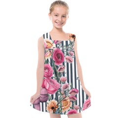 Flora Watercolor Botanical Flowers Kids  Cross Back Dress by GardenOfOphir