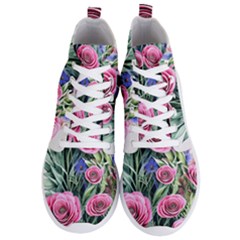Attention-getting Watercolor Flowers Men s Lightweight High Top Sneakers by GardenOfOphir