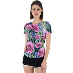 Attention-getting Watercolor Flowers Back Cut Out Sport Tee by GardenOfOphir