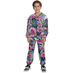 Attention-getting Watercolor Flowers Kids  Sweatshirt Set by GardenOfOphir