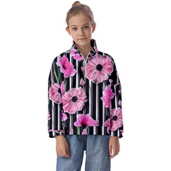 Black Stripes Beautifully Watercolor Flowers Kids  Half Zip Hoodie by GardenOfOphir