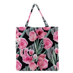 Expressive Watercolor Flowers Botanical Foliage Grocery Tote Bag by GardenOfOphir