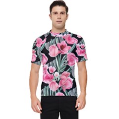 Expressive Watercolor Flowers Botanical Foliage Men s Short Sleeve Rash Guard by GardenOfOphir