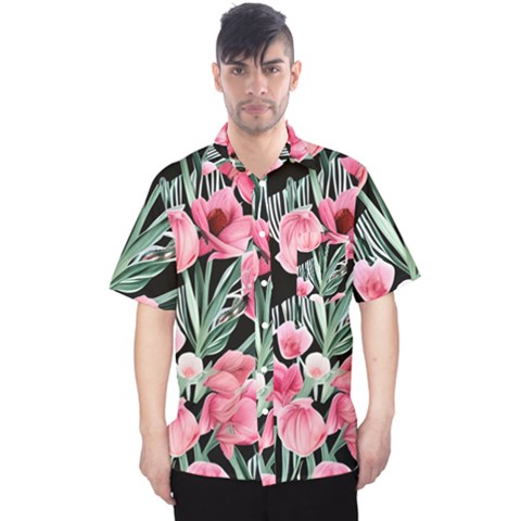 Expressive Watercolor Flowers Botanical Foliage Men s Hawaii Shirt by GardenOfOphir