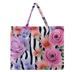 Delightful watercolor flowers and foliage Zipper Large Tote Bag