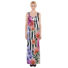 Delightful watercolor flowers and foliage Thigh Split Maxi Dress