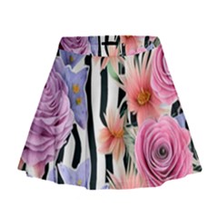 Delightful watercolor flowers and foliage Mini Flare Skirt