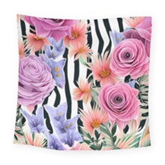 Delightful Watercolor Flowers And Foliage Square Tapestry (large) by GardenOfOphir