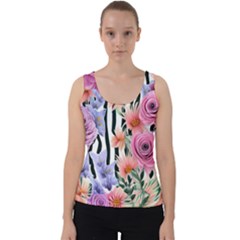 Delightful watercolor flowers and foliage Velvet Tank Top