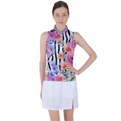 Delightful watercolor flowers and foliage Women s Sleeveless Polo Tee