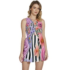 Delightful watercolor flowers and foliage Sleeveless High Waist Mini Dress