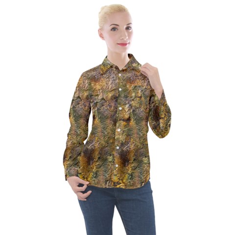 Rusty Orange Abstract Surface Women s Long Sleeve Pocket Shirt by dflcprintsclothing