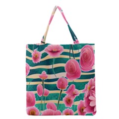 Different Watercolor Flowers Botanical Foliage Grocery Tote Bag by GardenOfOphir