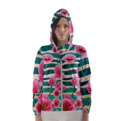 Different Watercolor Flowers Botanical Foliage Women s Hooded Windbreaker by GardenOfOphir