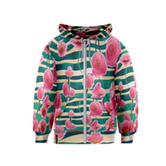 Different Watercolor Flowers Botanical Foliage Kids  Zipper Hoodie