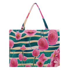 Different Watercolor Flowers Botanical Foliage Medium Tote Bag by GardenOfOphir