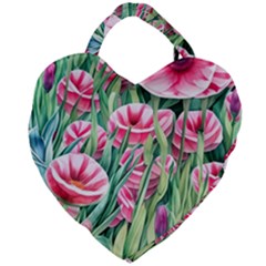Cute Watercolor Flowers And Foliage Giant Heart Shaped Tote by GardenOfOphir