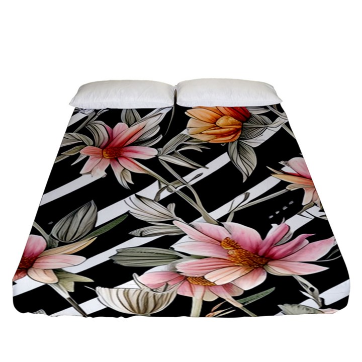 Celestial Watercolor Flowers Fitted Sheet (King Size)