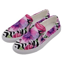 Classy And Chic Watercolor Flowers Men s Canvas Slip Ons by GardenOfOphir