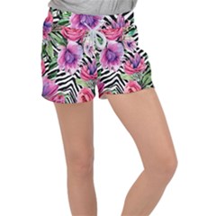 Classy And Chic Watercolor Flowers Velour Lounge Shorts by GardenOfOphir